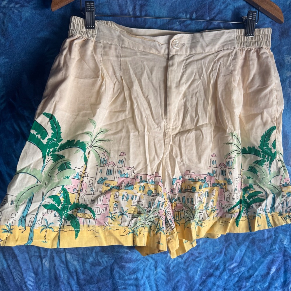 Future Collective Jenee Naylor Shorts S Cream Tropical Mediterranean Palm Tree